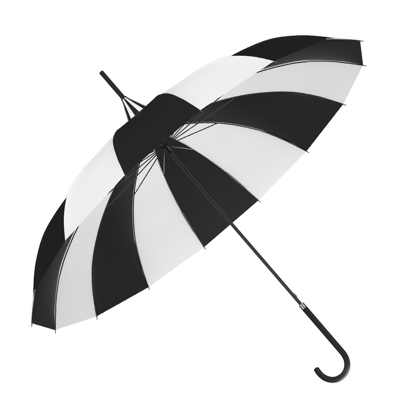 16-bone black and white striped pagoda umbrella, European court umbrella, manual long-handled umbrella wholesale Item Picture