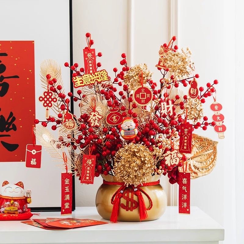 春节新年发财果红果仿真花开业装饰福桶摆件客厅乔迁之喜礼物搬家细节图