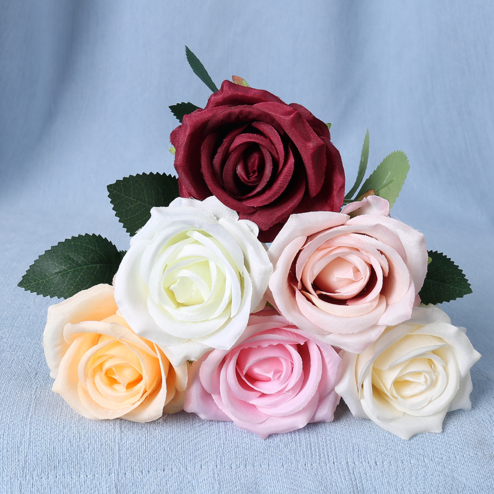 仿真绢布玫瑰花单支假花人造花 婚庆家居情人节装饰高级感花束墙