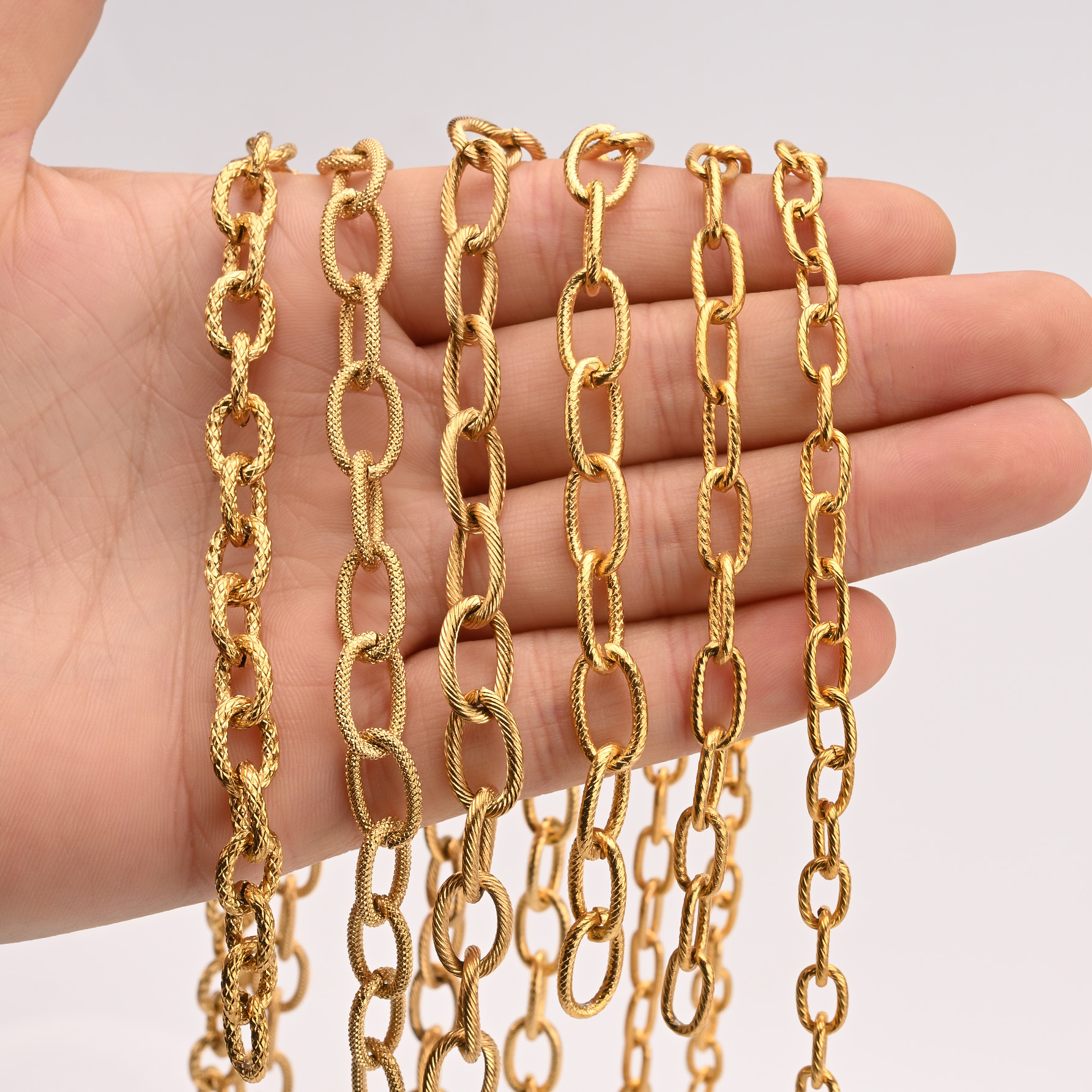Stainless steel cross-shaped chain, threaded mesh O-shaped chain, vacuum electroplated color-preserving jewelry, DIY luggage and clothing accessory chain Specification image