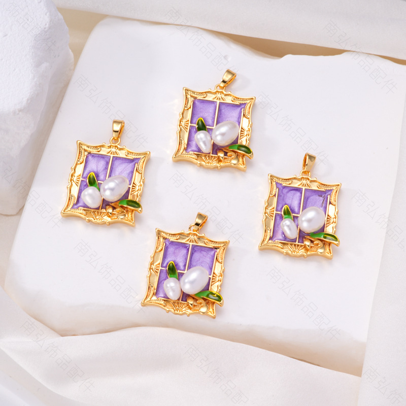 S925 Silver Needle Pearl Ear studs, ear studs, peach rose, Monet oil, vintage oil painting, Chinese style diy copper accessories Specification image
