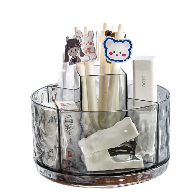 Light luxury water ripple compartments rotating storage box, desktop transparent pen holder, makeup storage box, lipstick ornament rack Item Picture