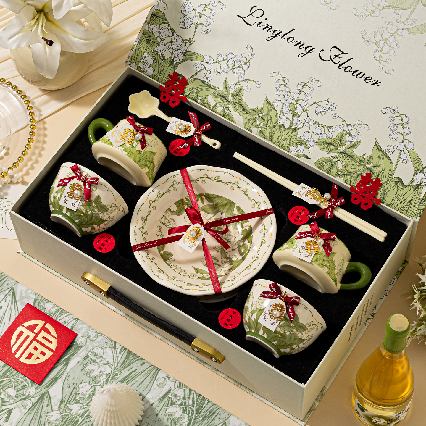 Ceramic tableware, fresh and clean bowl and plate set, household ceramic bowls, high appearance level bowls, plates, plates, rice bowls, wedding ceramic tableware gift box wholesale Application Scenario