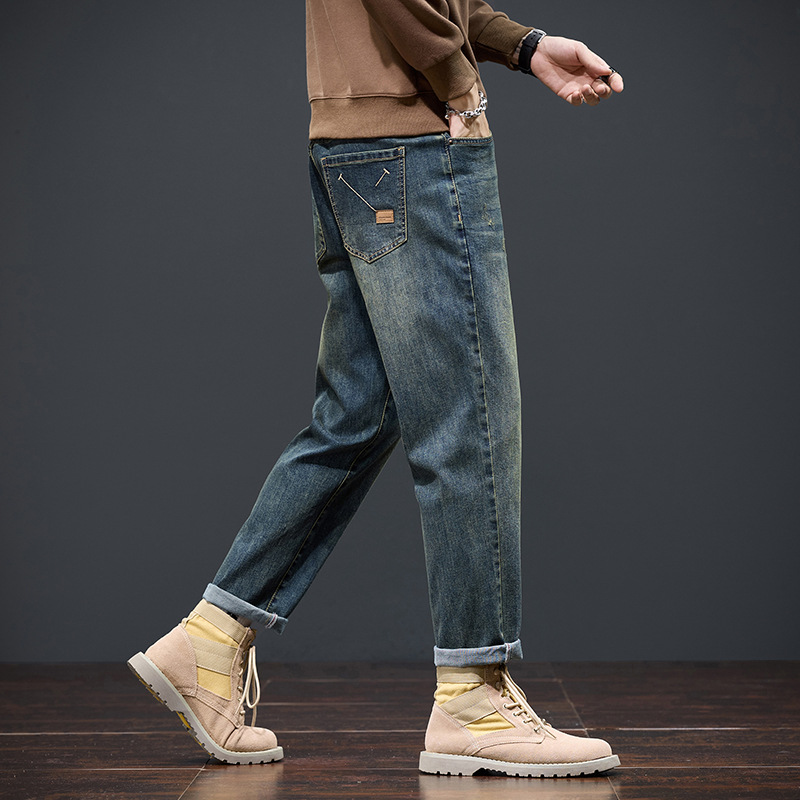 2026港风潮男春季新款个性字母牛仔裤嘻哈潮高街潮流痞帅长裤百搭
