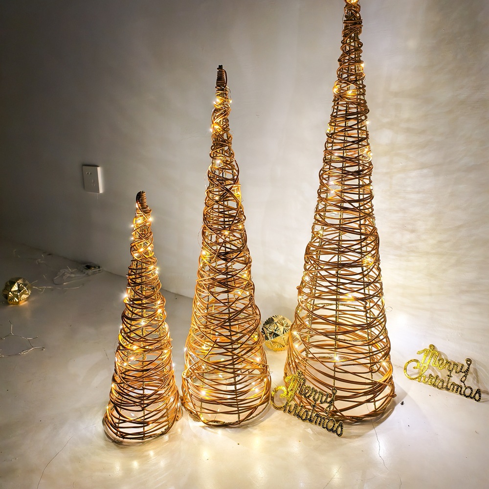 Cross-border Christmas ornaments with lights, led Christmas tree decorations, holiday Christmas supplies, gold powder luminous spires