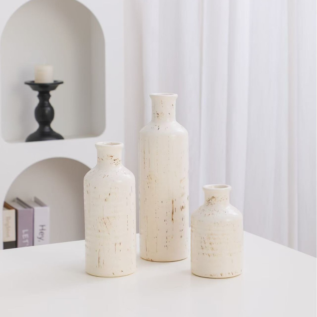 Jarrón de cerámica de estilo europeo objetos de artesanía jarrón de oro para el hogar rosa floral decoración de la sala de estar tres diseños de textura blanca