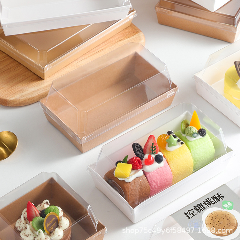 Cross-border rectangular cake box, meat floss small shell packaging box, snow beauty transparent paper-plastic box, sandwich dessert box Specification image