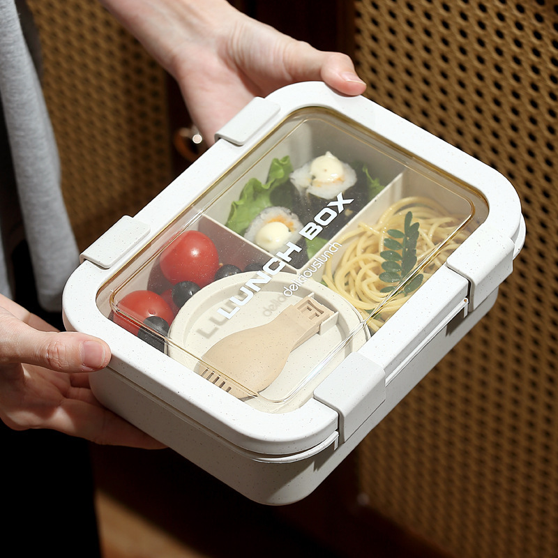 小麦秸秆饭盒日式餐盒学生午餐盒上班族分格便当盒密封保鲜盒批发