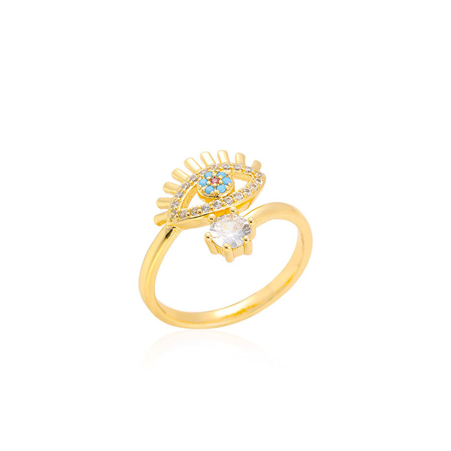 European and American fashionable colored oil-dripping zircon ring, simple and cute, fashionable eye opening ring, women's ring Item Picture