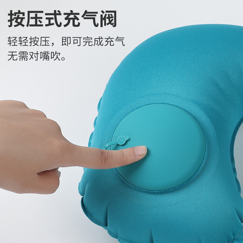Inflatable U-shaped pillow, compression inflatable neck pillow, ice silk cool sensation, milk silk neck pillow, outdoor travel pillow, portable neck protection pillow details Picture