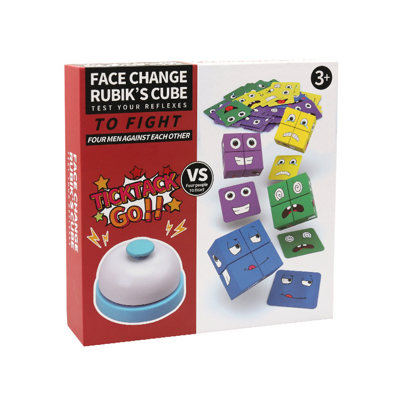 Amazon children's wooden two-person battle face-changing expression Rubik's Cube with bell ringing building blocks wooden early education and intelligence toys Item Picture