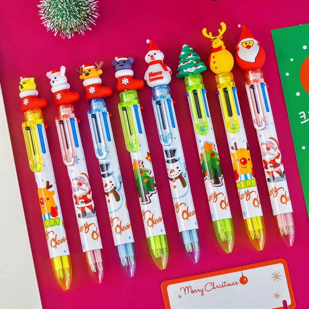 Christmas festival gifts: Six-color pens, Christmas pens, Christmas tree, reindeer, cute cartoon, colorful press ballpoint pens Application Scenario