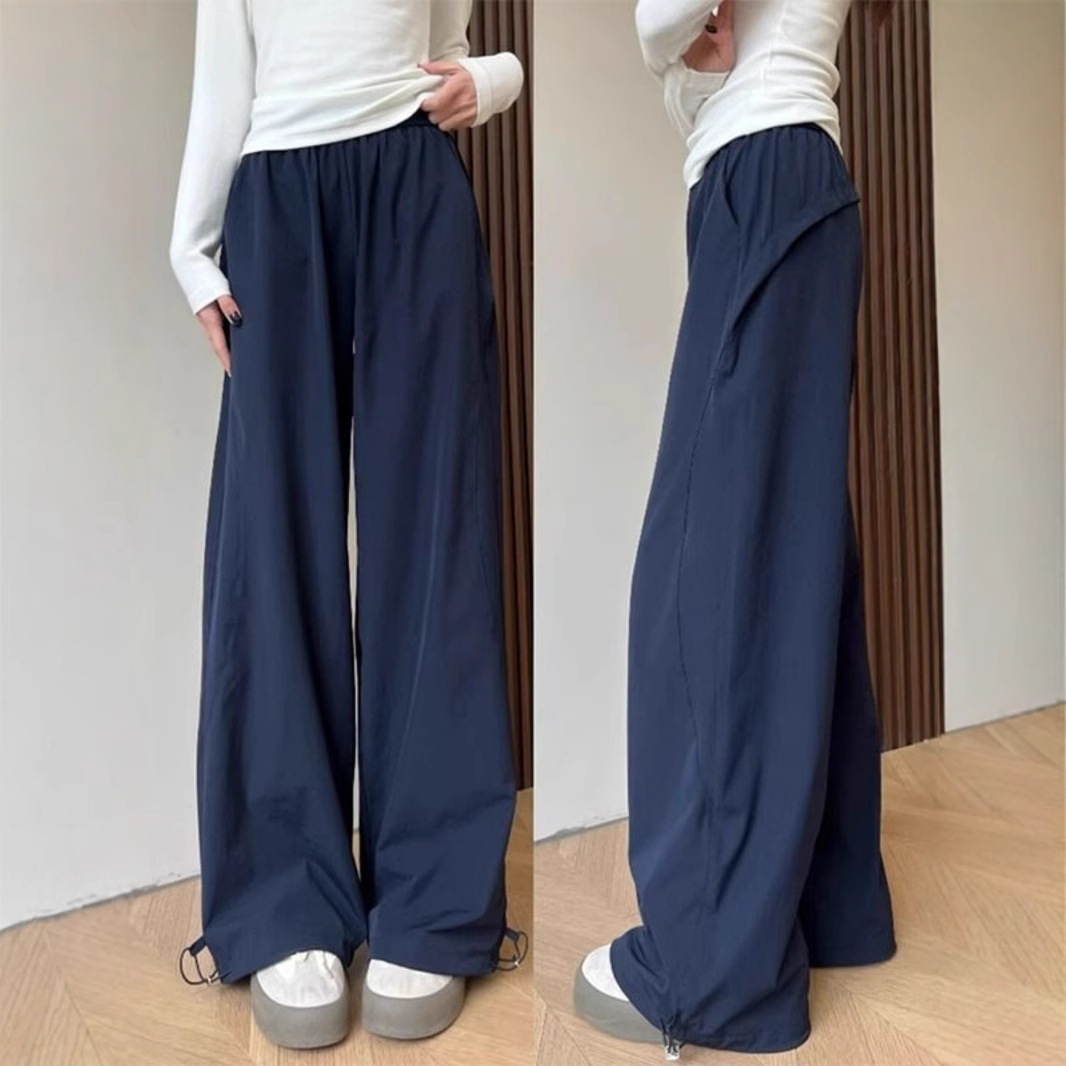 美式速干工装裤女夏季薄款2025新款酷飒风高腰直筒复古阔腿运动裤