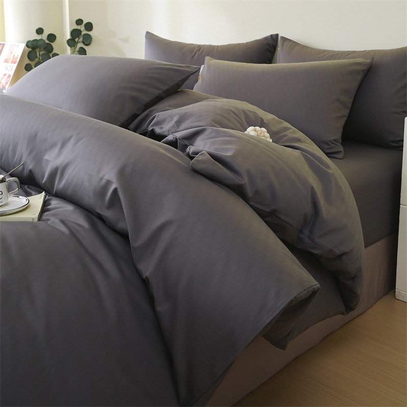 Light luxury solid-color all-cotton brocade bed, four-piece bedding set, simple color-blocking bed sheet, duvet cover, bed hat, Class a, baby and maternal grade Application Scenario