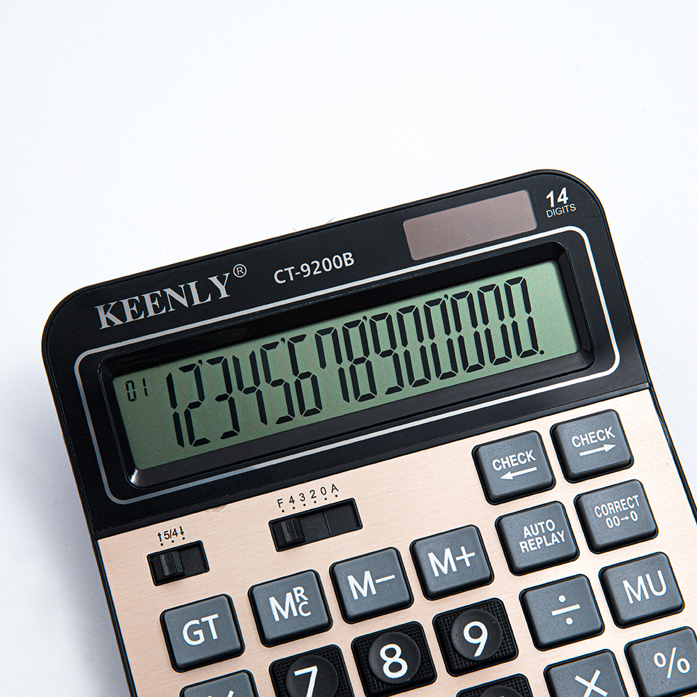 Cross-border large screen 14-digit dual-power solar color calculator with metal aluminum surface, specially designed for office and financial use details Picture