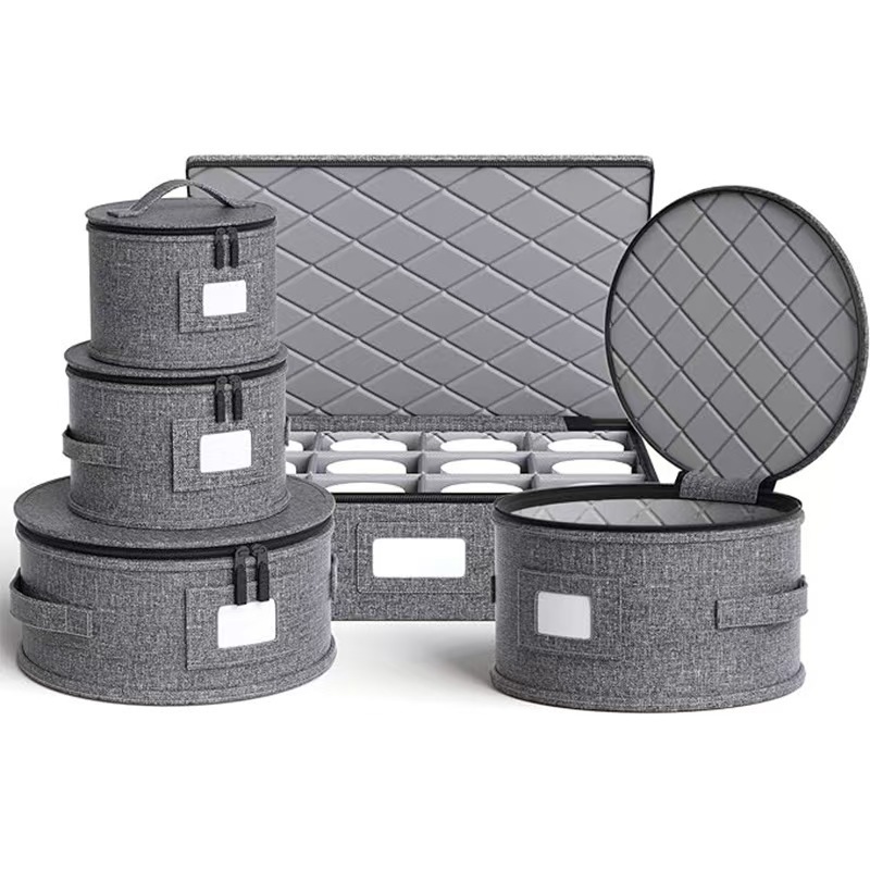 Amazon cross-border plate, mug storage, cylindrical storage box, fabric kitchenware, dust-proof storage box with lid details Picture