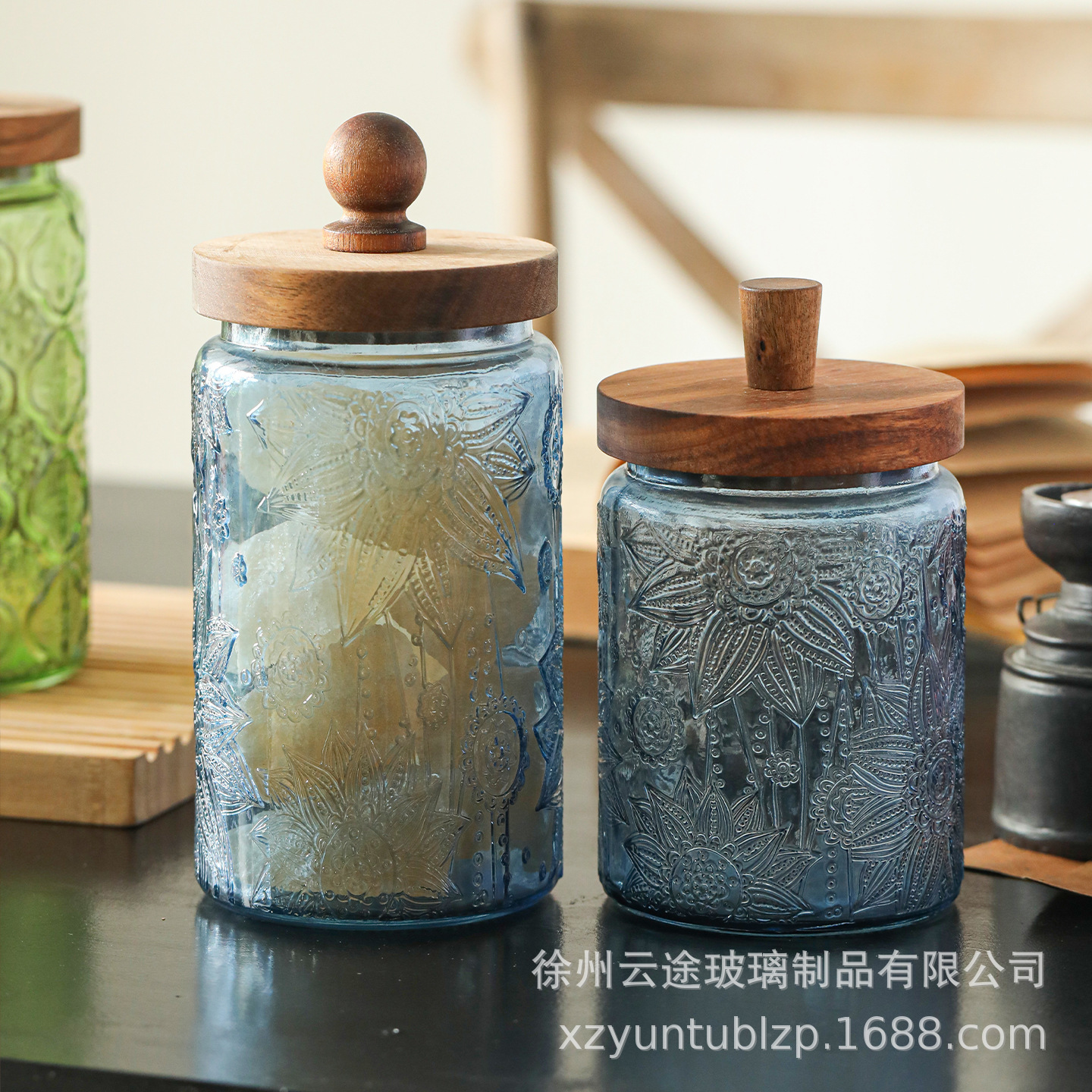 木盖玻璃罐/350ml亚克力罐/玻璃储物罐/透明罐子/木质密封盖产品图