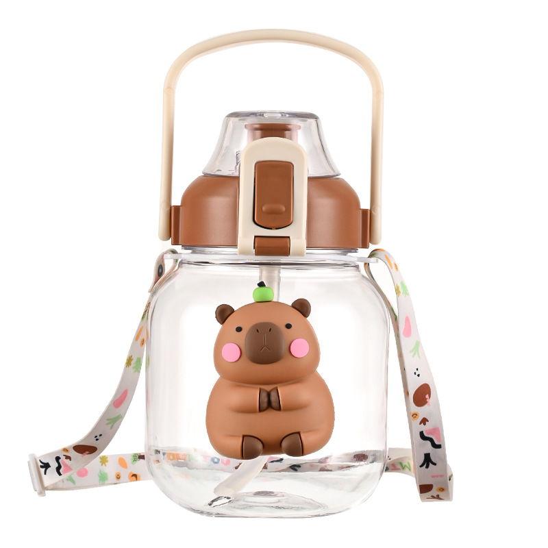 Capibara cartoon doll water cup, children's straw cup, summer outdoor portable sports water bottle, plastic water cup Item Picture
