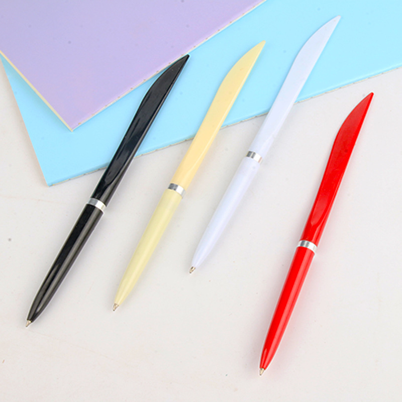 Wholesale of plastic knife-shaped ballpoint pens for office stationery logistics, wholesale of plastic knife-shaped advertising pens details Picture