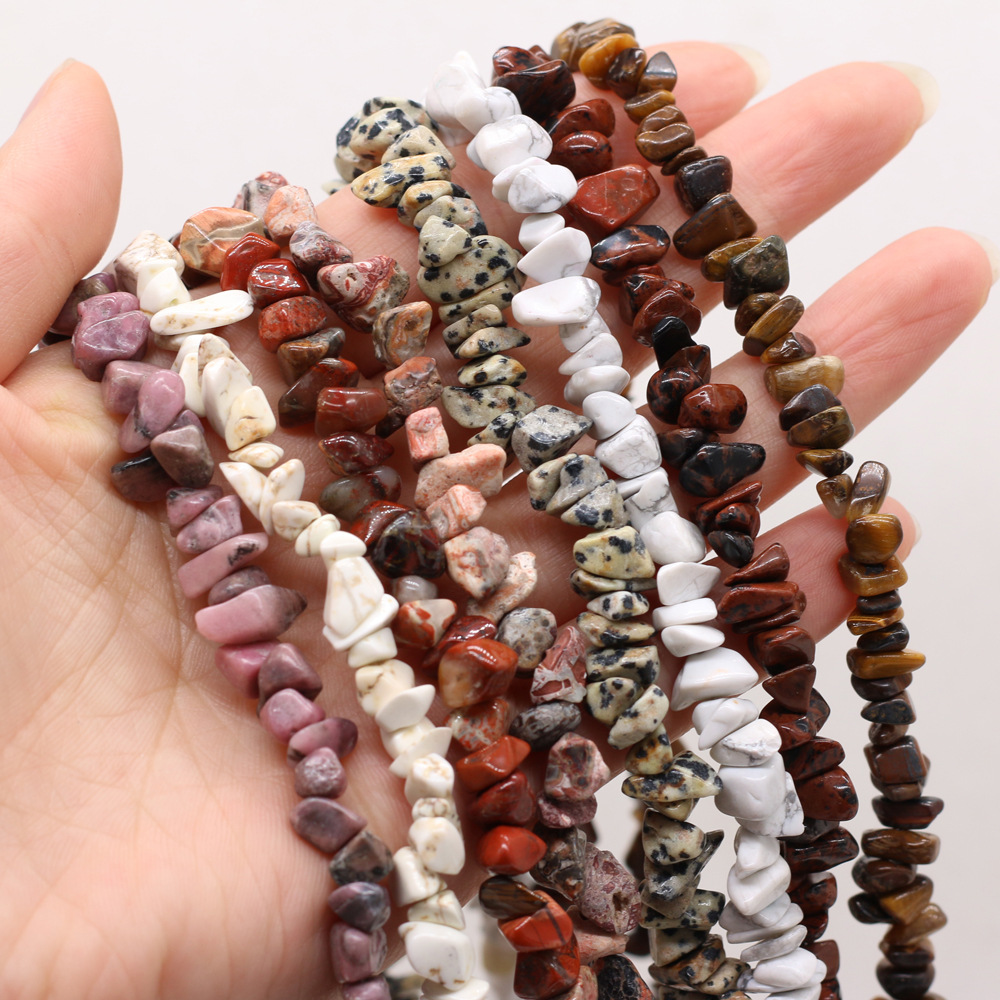 天然碎石斑点红木纹原石串珠带孔半成品 DIY饰品手工配件制作批发