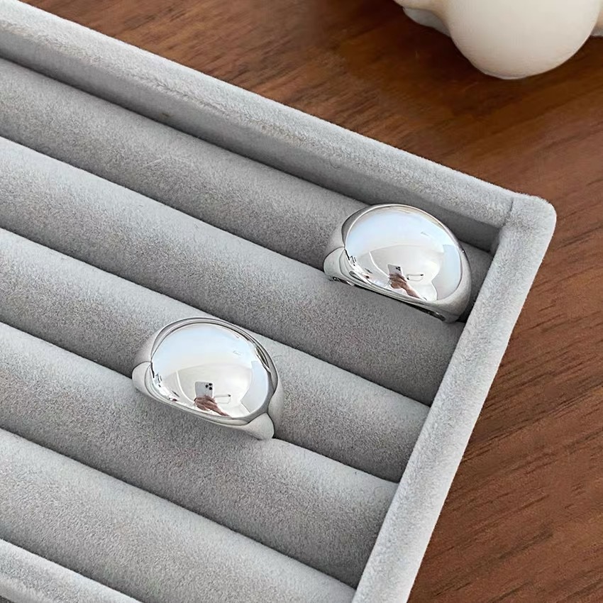 S925 sterling silver simple and niche large smooth oval opening ring, women's fashionable food ring, chubby wide face ring details Picture