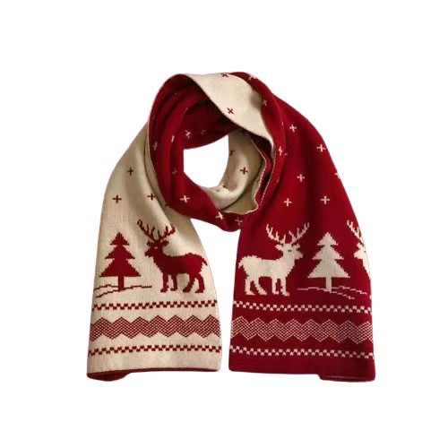 One-piece delivery of Christmas scarves, winter gifts for women, knitted scarves, red Internet celebrities, cute little deer, warm and thick woolen scarves, wholesale from street stalls Item Picture