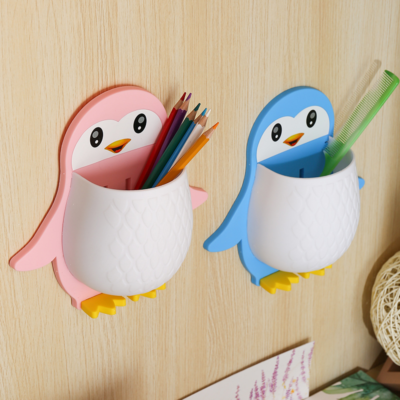 Creative cartoon penguin storage rack, makeup tools, organizing box, dormitory bathroom, toothbrush, bedside, mobile phone, wall hanging and storage Specification image