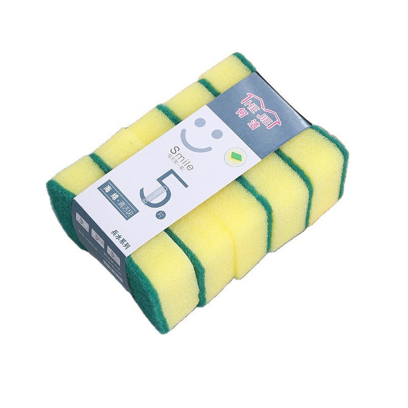 5-piece dishwashing sponge, scouring pad, square double-sided decontamination sponge, scrub, pot and dish high-density sponge block Item Picture