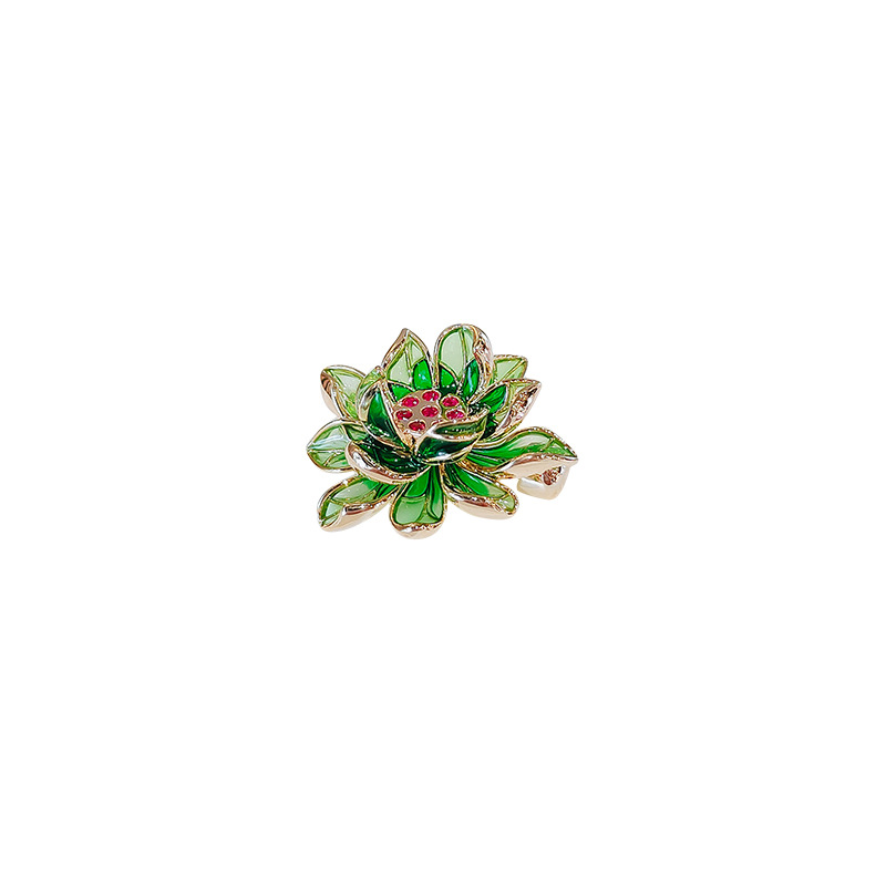 Green lotus flower brooch, high-end women's exquisite small brooch, dress collar pin, enamel color suit brooch accessory Item Picture