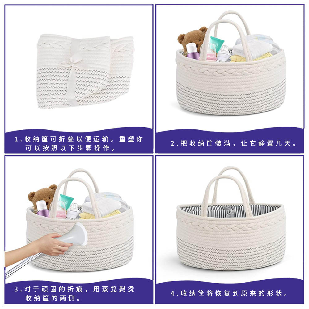 Foldable diaper storage, blue baby clothes, diaper care, portable compartments, hand-held mommy bag, cotton rope diaper bag Application Scenario