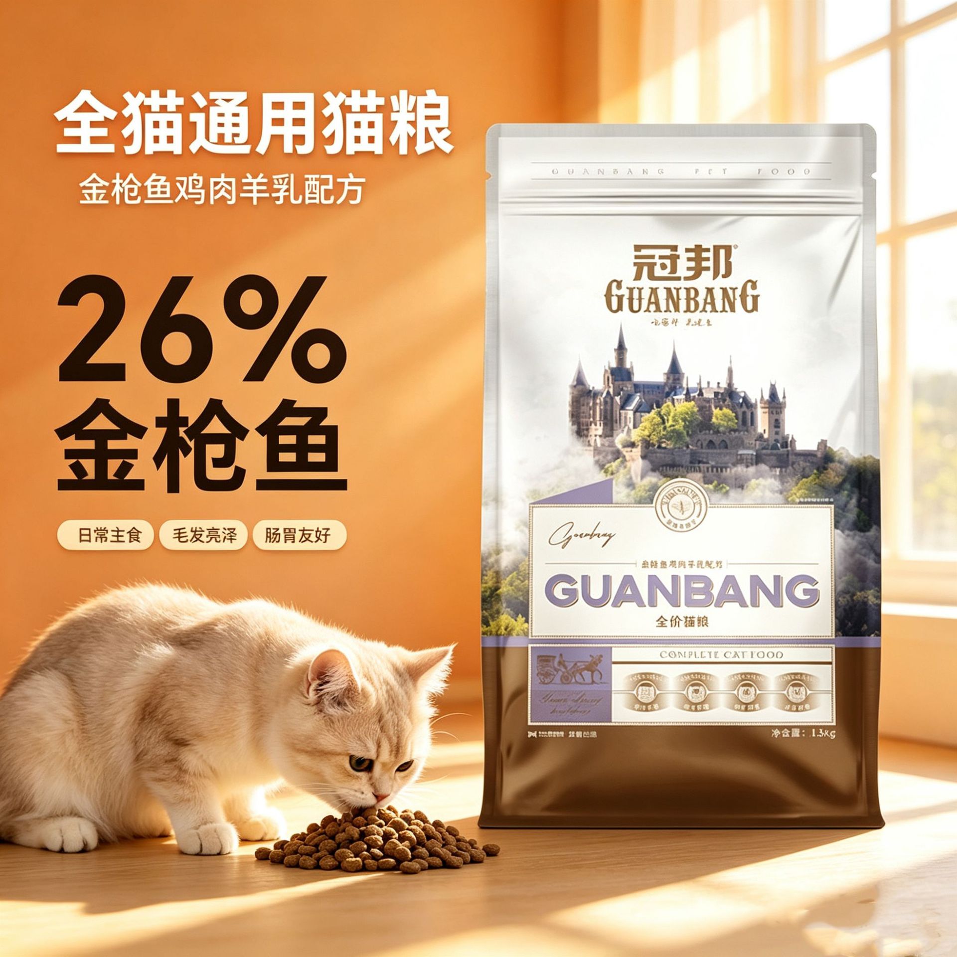 Guanbang cat food 1.5kg atún pollo leche de cabra cat food fase completa universal cat food para gatos adultos comida para gatos jóvenes Specification image