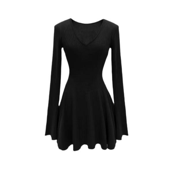 高级感气质长袖针织连衣裙女秋冬2025新款纯欲风收腰显瘦内搭短裙白底实物图