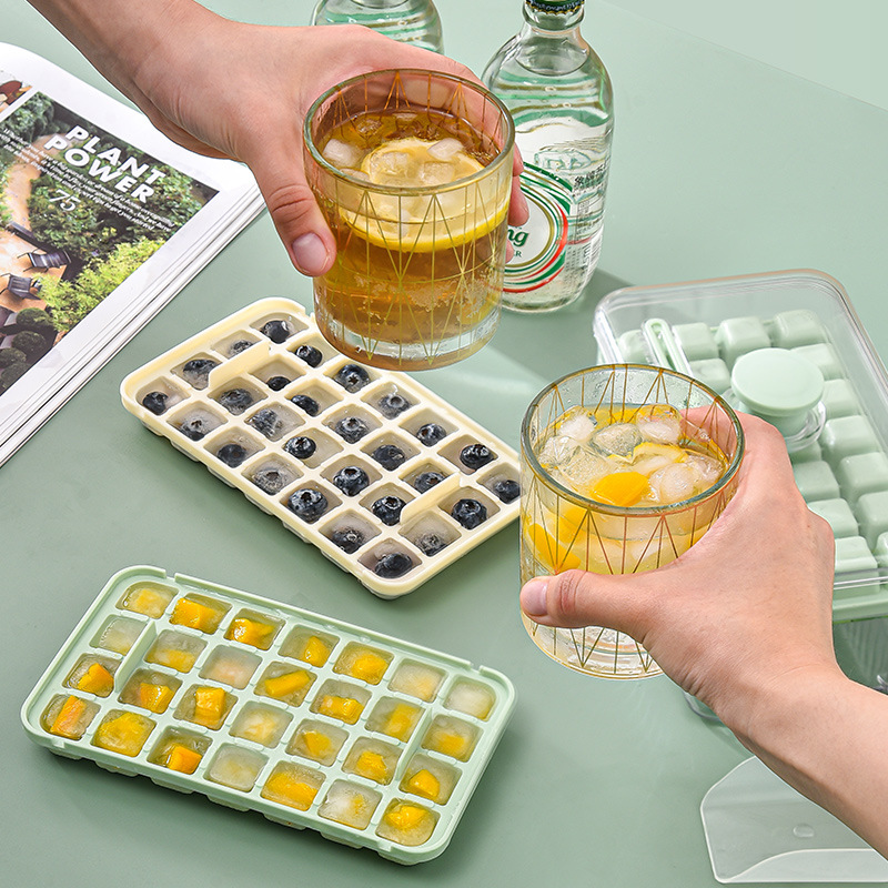 Press ice cube mold, household ice cube tray, ice box for storing frozen ice blocks model, refrigerator ice storage mold making magic tool Specification image