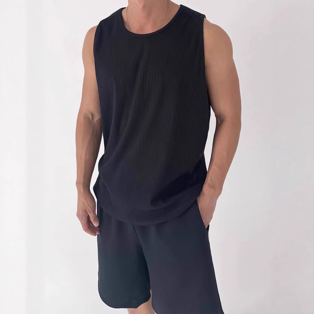 American U-shaped high-necked vest, men's pleated texture loose sleeveless T-shirt, waffle jacquard knitted waistcoat, trendy Specification drawing