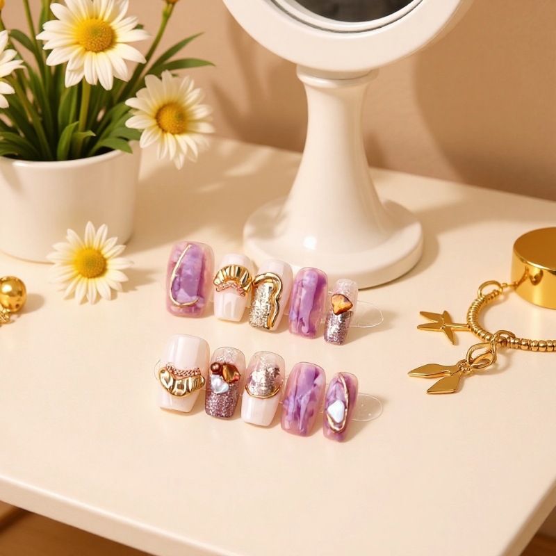 【琼浆】秋冬美拉德焦糖金属晕染立体捏捏复古高级感穿戴甲批发