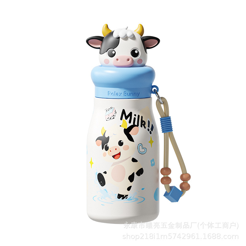 Cute cartoon children's insulated cup, 316 stainless steel straw cup, portable student water cup with handle, appearance level gift Item Picture
