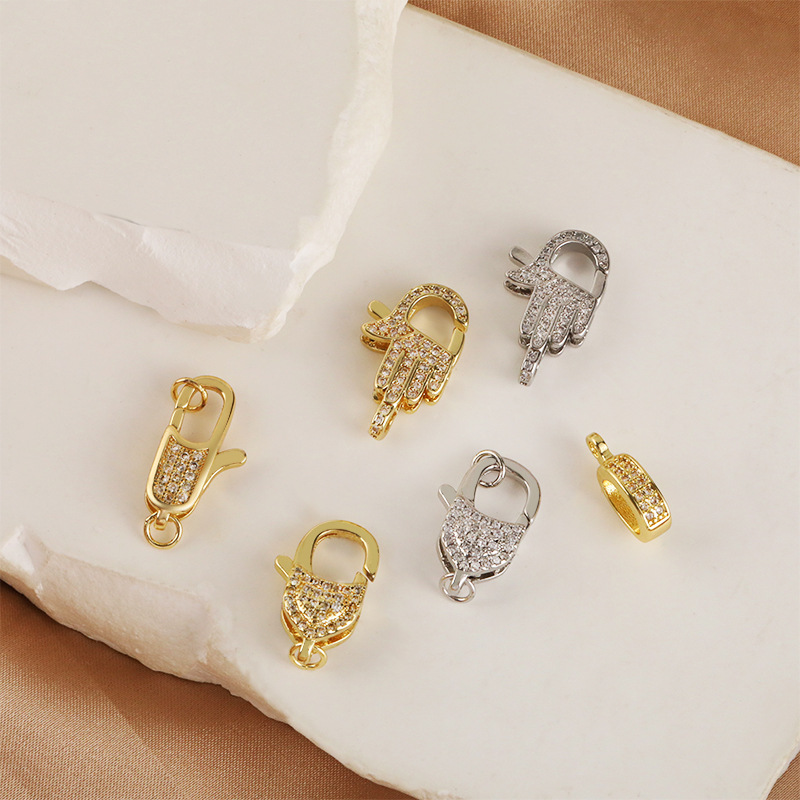 18K electroplated real gold color-preserving lobster clasp with micro-inlaid zircon oval end clasp connecting clasp diy necklace bracelet accessory details Picture