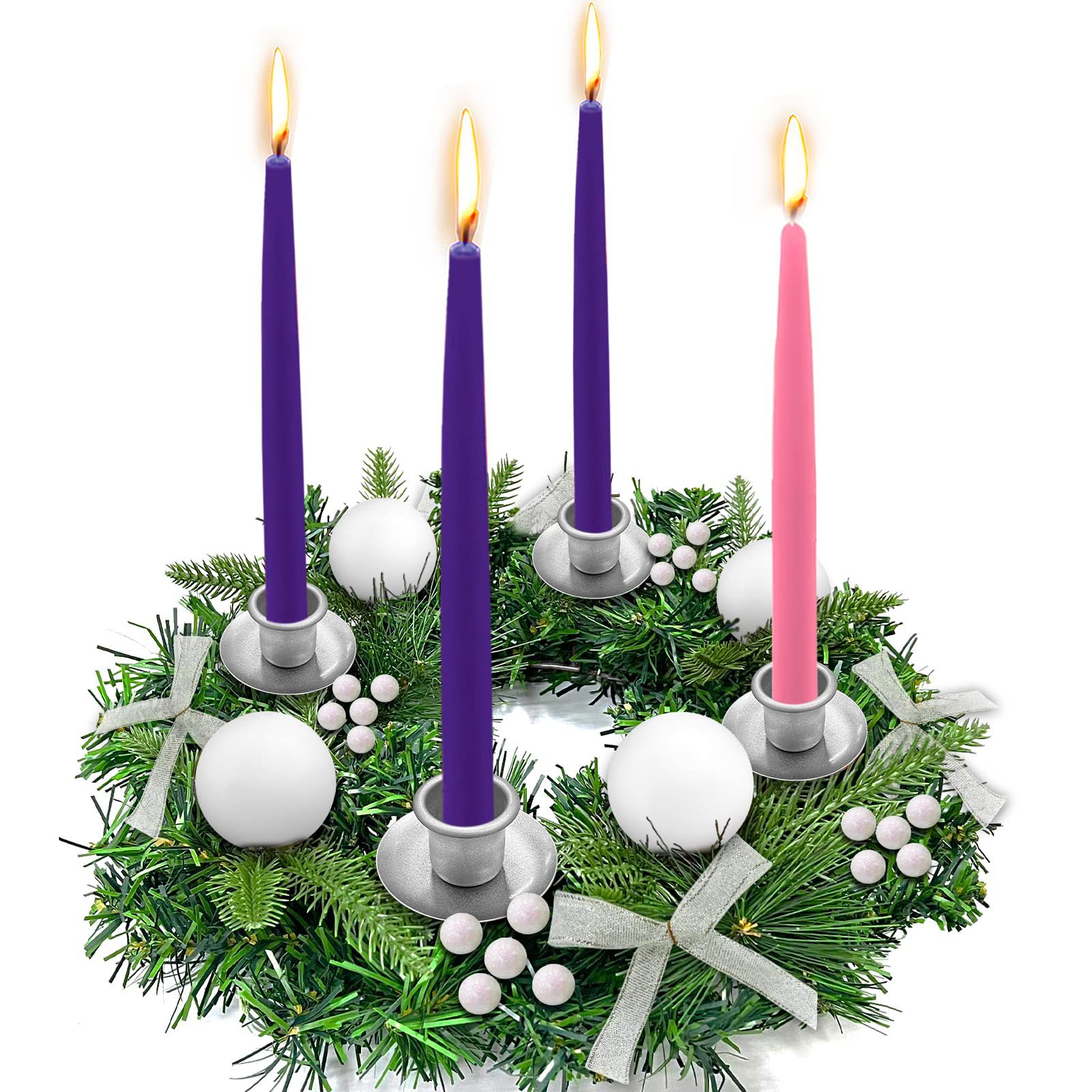Advent wreaths and purple ribbon Advent candlesticks are central decorations for Christmas Advent, suitable for family churches Item Picture
