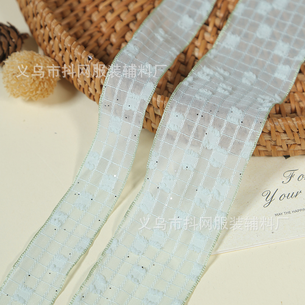 5cm sequined checkered chiffon tape, gift packaging ribbon, flower bouquet packaging ribbon, webbing, clothing accessories details Picture