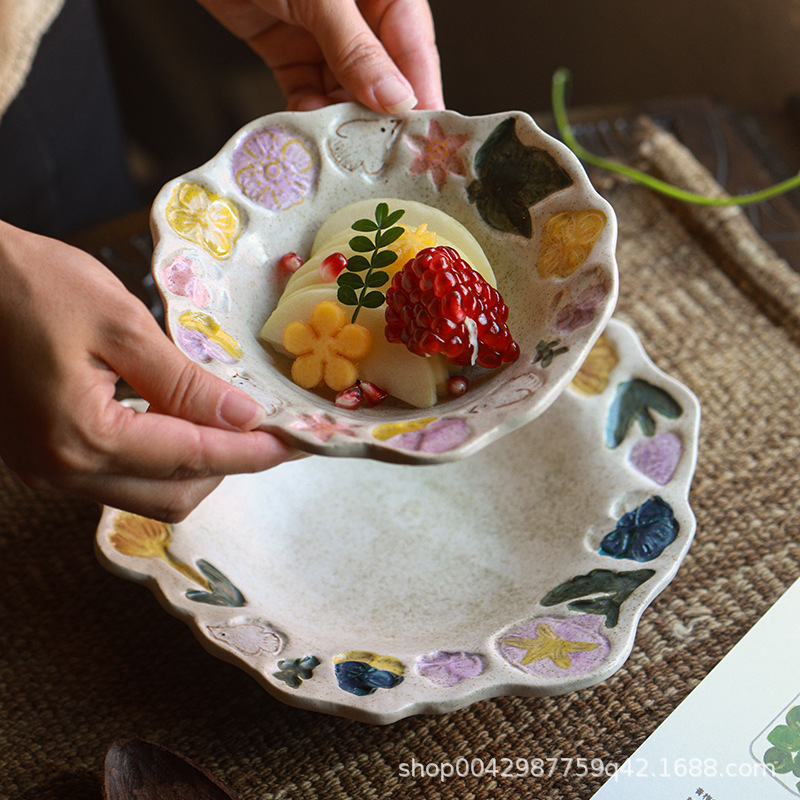 泥上花语复古陶瓷餐具果盘高颜值甜品盘家用搬家乔迁礼物釉下彩产品图