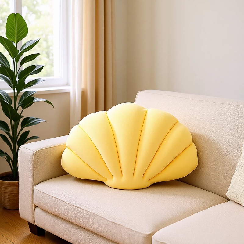 Yellow creative shell throw pillows, plush sofa cushions, Nordic-style home decoration cushions, office ornaments