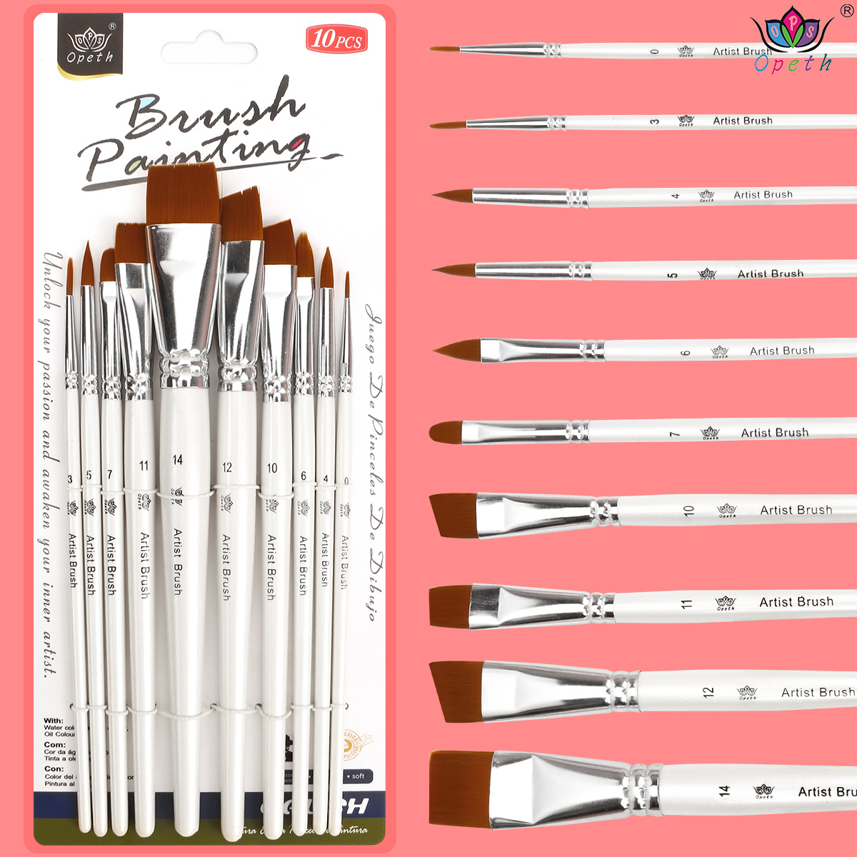 Cross-border 10-piece wooden digital oil painting brush set, art painting outlining brushes, gouache and watercolor brushes, makeup brushes Application Scenario