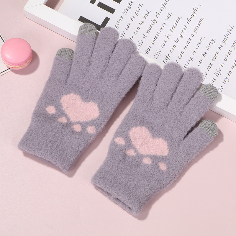 Xinbangbang touch screen thickened fleece gloves for winter students to warm hands, prevent freezing and protect hands, finger-separated knitted gloves for girls Item Picture