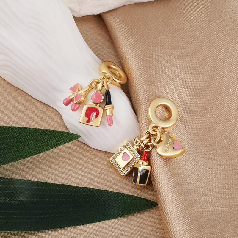 New best-selling copper-plated cute girls' bags, cosmetics, colorful oil-drip inlaid zircon bracelet pendant accessories Specification image