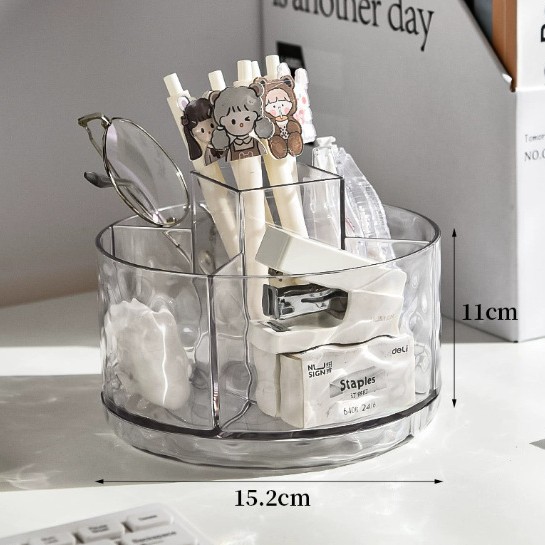Light luxury water ripple compartments rotating storage box, desktop transparent pen holder, makeup storage box, lipstick ornament rack Specification image