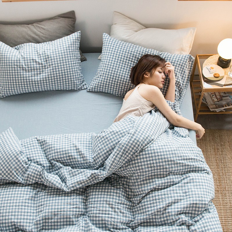 Small-amount customized wholesale of all-cotton and pure cotton quilt covers and duvet covers, single pieces of checkered and striped solid color woven washed cotton, simple and elegant details Picture