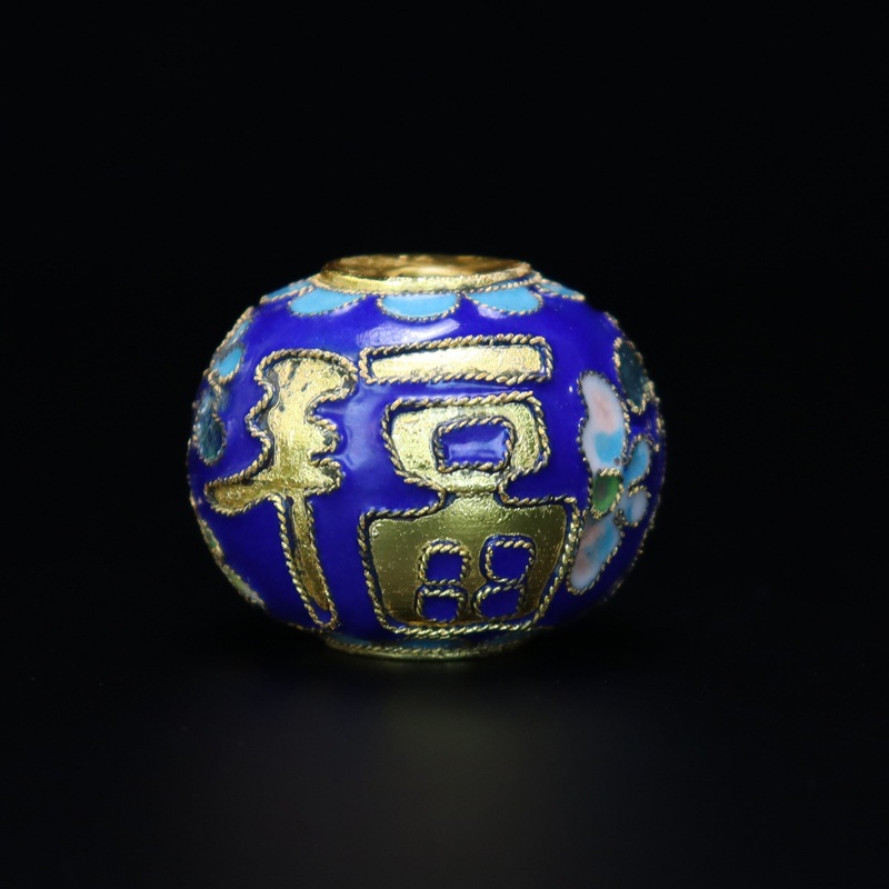 北京景泰蓝老货中国结装饰配件铜胎掐丝珐琅花丝银蓝小号福字灯笼