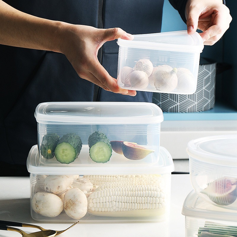 Food-grade household food storage box with lid, kitchen microwaveable box, sealed quick-frozen meat, plastic vegetables, frozen meat sealed box Application Scenario