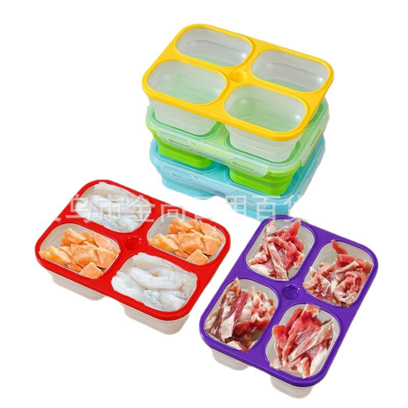Colorful solid color transparent four-compartment food storage box, non-microwave-safe lunch, student, office and white-collar lunch box, portable and safe Item Picture