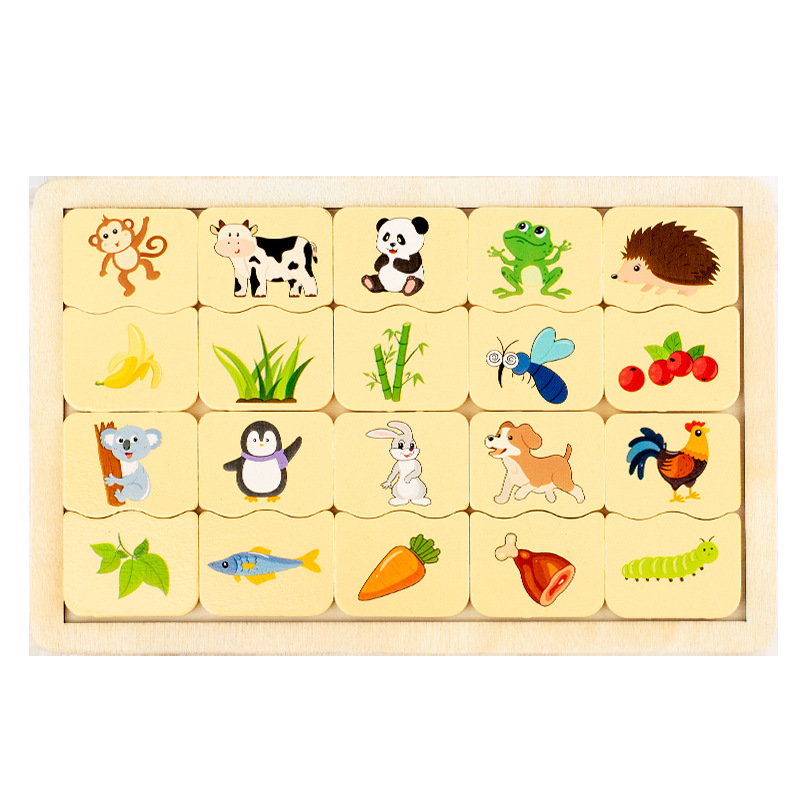 Children's intelligence-enhancing wooden toys, kindergarten early education thinking training building blocks, digital cognition, animal matching puzzles Item Picture